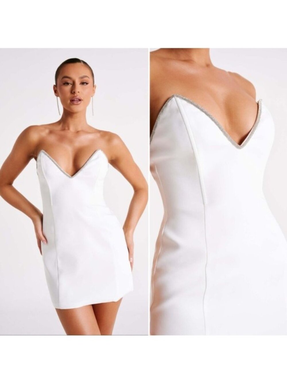 NWT Meshki Suiting Mini Dress XL White Diamante Rope Crystal Trim Strapless